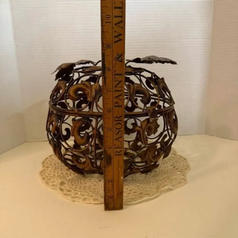 Decorative Metal Filigree Pumpkin with Hinged Lid